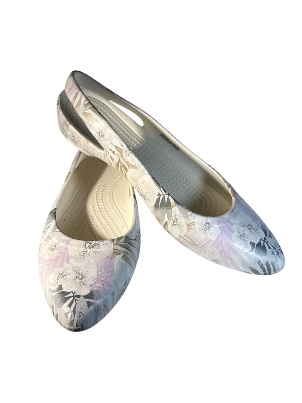 Crocs Eve Shoes Floral Sling Back Ballet Flats Womens Size 9 White Pastel